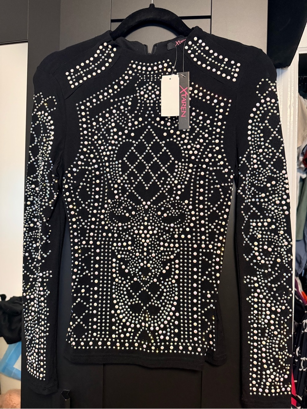 XTAIREN Black Studded Long Sleeve Top